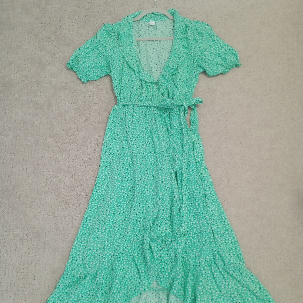 Women's Green Floral Wrap Dress, size XS